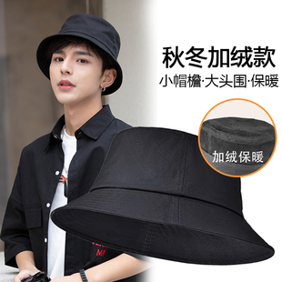 2025新款小帽檐秋冬季加绒加厚大头围渔夫帽男潮牌帽子女百搭保暖