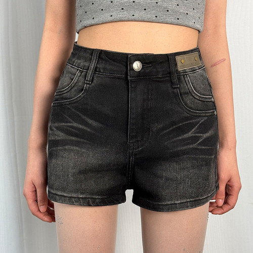 0614酷辣妹美式复古A字牛仔短裤女提臀紧身热裤夏熙呐k0520