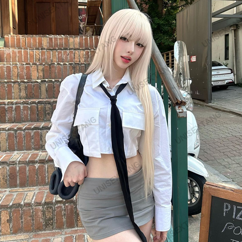 0427甜酷辣妹白色长袖衬衫女大口袋小众设计感上衣熙呐B玖
