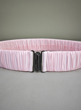 5CM新品褶皱腰带百搭配羽绒服女光面亮面腰封有弹力松紧显瘦时尚