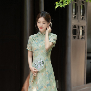新中式旗袍妈妈款中年母亲改良版奥黛连衣裙年轻款茶服中国风夏天