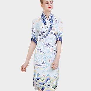 海航空姐制服女中袖旗袍连衣裙高铁乘务员酒店高端礼仪工作服V领