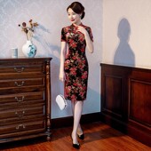 中国风喜婆婆婚宴改良旗袍婚礼妈妈结婚礼服高贵洋气金丝绒连衣裙