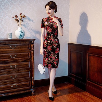 中国风喜婆婆婚宴改良旗袍婚礼妈妈结婚礼服高贵洋气金丝绒连衣裙