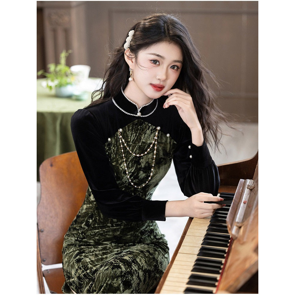 苏式古法平江路苏州旗袍连衣裙秋冬季民国风女装新中式茶服茶艺师