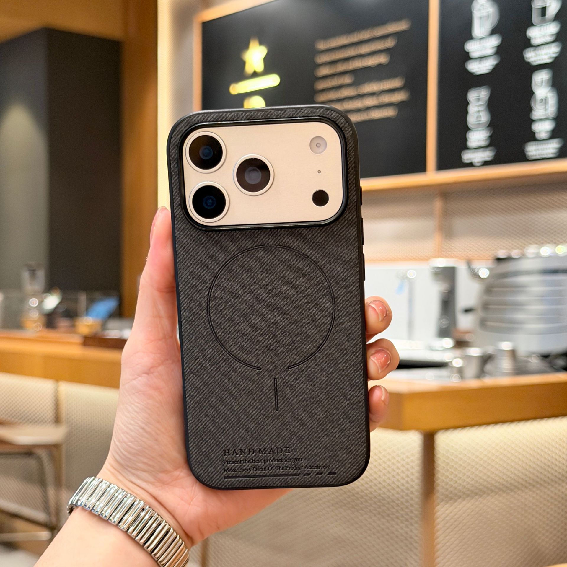 适用苹果17Prom磁吸机壳布纹细圈