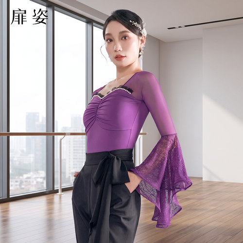 扉姿 摩登舞蹈服女专业交谊舞国标舞服装高档双人舞连体上衣F1502
