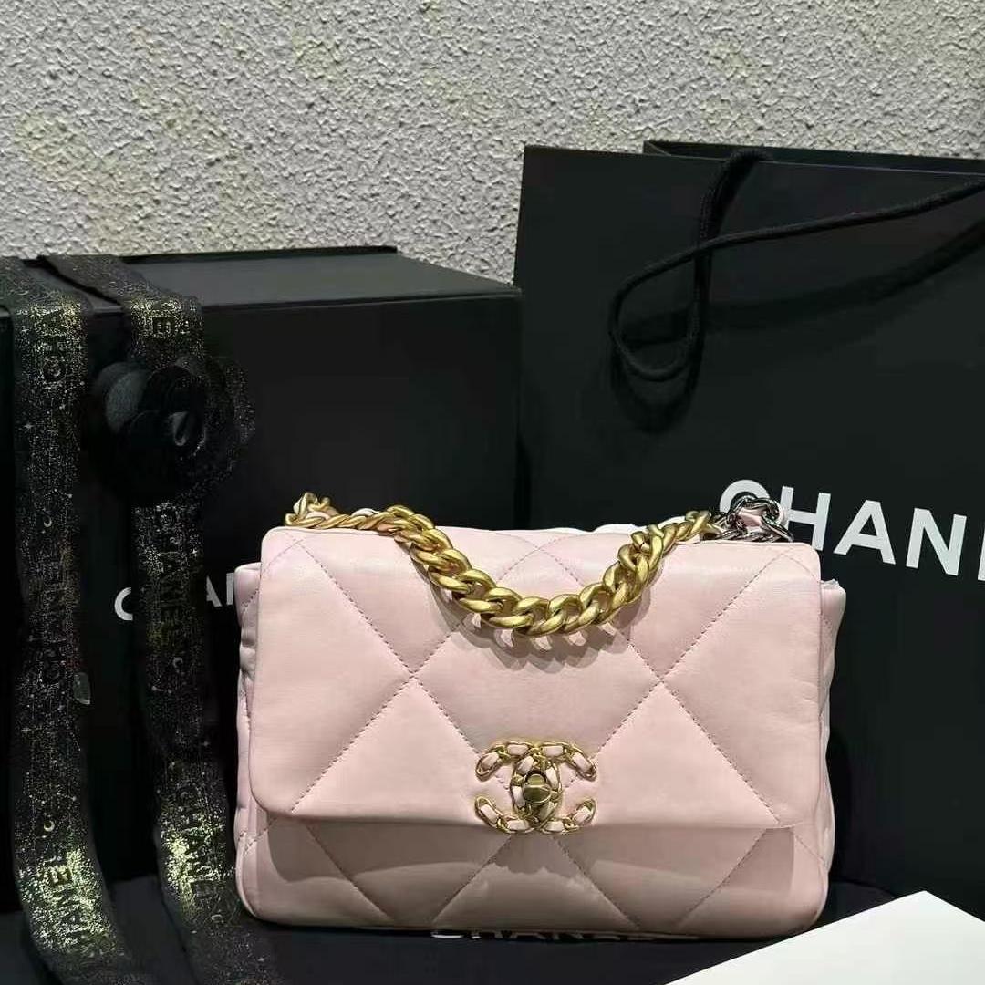Chanel香奈儿22S樱花粉19bag粉色小号链条包单肩斜挎女包