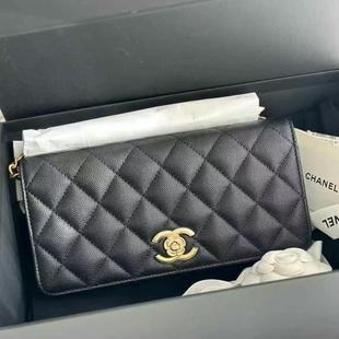 23K 香奈兒Chanel 黑金荔枝紋法棍包單肩女包
