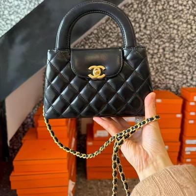 香奈儿Chanel kelly爆款手柄黑色大号牛皮手拎包女包单肩斜挎包