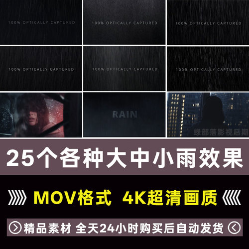 真实下雨场景瓢泼大雨小雨中雨落雨雨水暴风雨合成动画4K视频素材