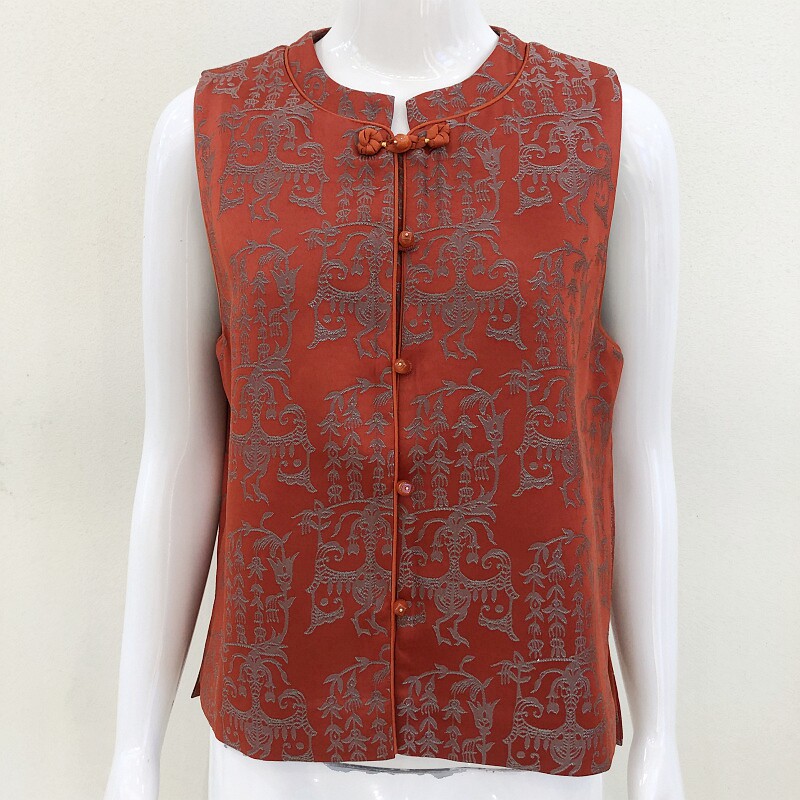 古玉轩2612 国风桑蚕丝缎马甲女式2026春季新款洋气真丝马夹缎面