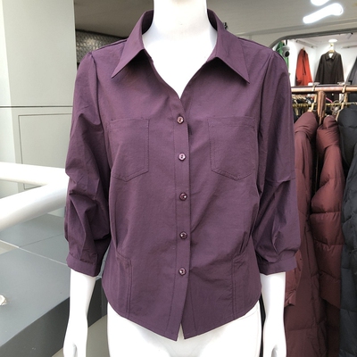 湘紫语38012 时尚七分袖小衫修身衬衫女2026春季新款上衣妈妈衬衣