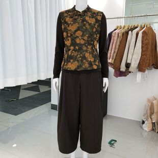 格琳77007 国风植绒马甲宽腿套裤女秋季新款韩版洋气妈妈三件套装