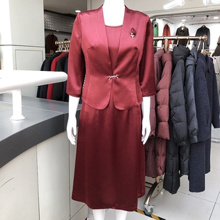 韩版 甘帝名威A11 背心两件套裙2026春新款 西装 气质缎面连衣裙 时尚