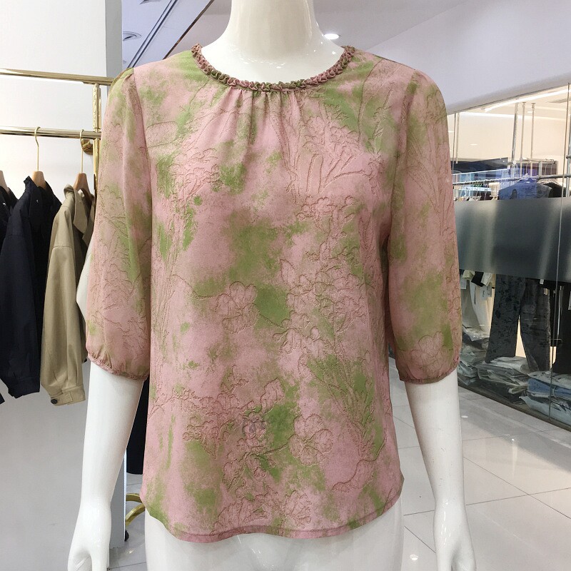 苏丝蔓6-207 中年桑蚕丝小衫女上衣夏季新款妈妈中袖真丝缎T恤衫