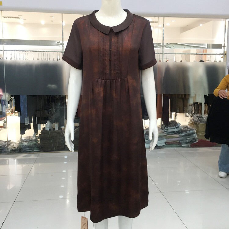 古玉轩8601 中老年人桑蚕丝短袖连衣裙2026夏季新款妈妈真丝缎裙