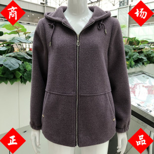 乔诺尔26-25-1 中老年连帽羊毛外套女冬新款韩版休闲妈妈毛呢上衣