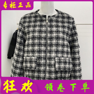 时尚 韩版 短款 新款 格子羊毛呢上衣 双面呢外套女冬季 尚柏姿2558