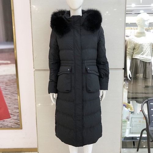 柯琳迪9252  过膝长款狐狸毛领白鸭绒羽绒服女冬新款连帽羽绒外套