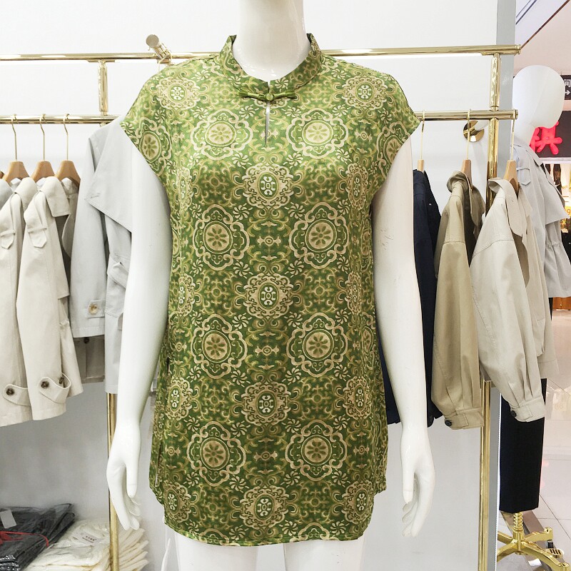 古玉轩1186 桑蚕丝小衫女士中长上衣夏季新款妈妈短袖真丝缎T恤衫