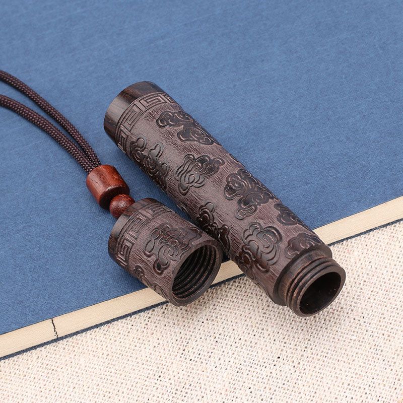 黑檀木空心可打开挂件项链款福桶木筒符管