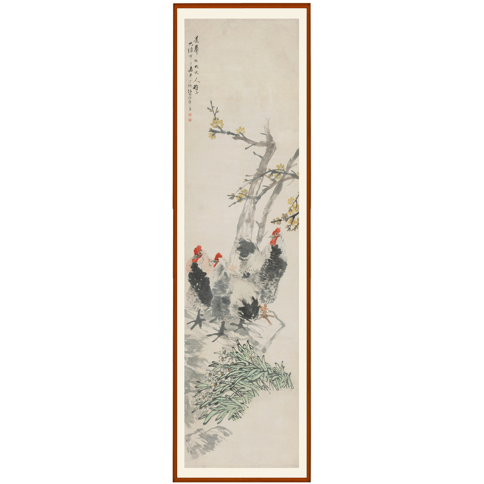 任颐腊梅雄鸡图国画大公鸡客厅挂画装饰画非手绘花鸟画卷轴画定制图片