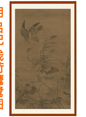 工笔花鸟装饰画吕纪残荷鹰鹭图字画挂画客厅国画作品挂轴卷轴装裱