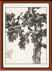 装饰画仿古董字画真迹印刷品客厅花鸟画挂画卧室徐悲鸿双喜赠装裱