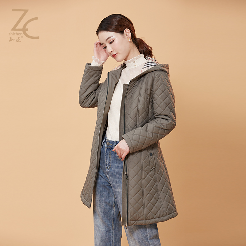 2021冬季新款方形格连帽休闲棉衣