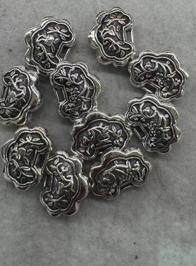 意工三七老银镂空花小锁吊坠文玩配饰配件