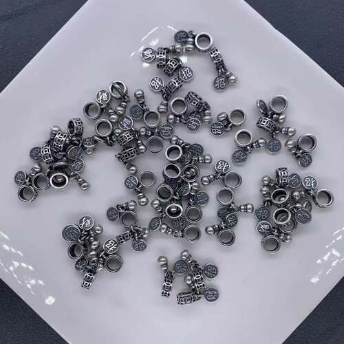 精工三七银招财跑环 手工编绳文玩佛珠DIY手链项链配饰配件