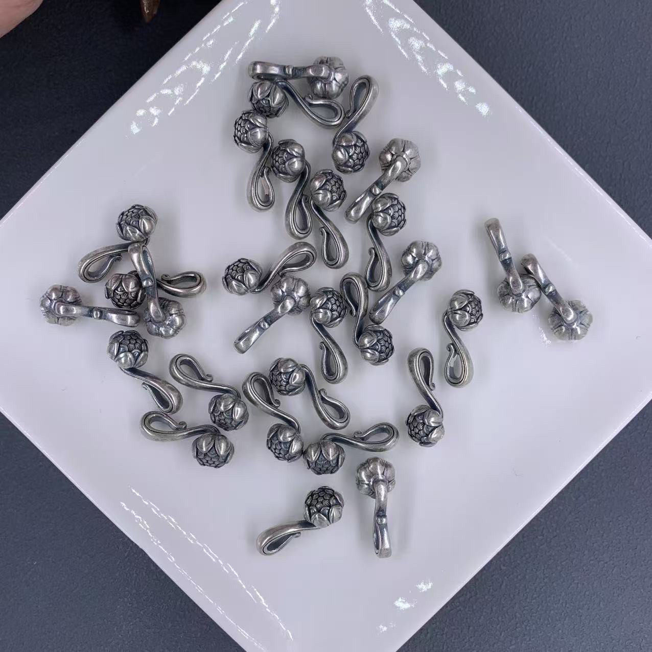 DIY精工三七老银莲蓬扣头隔珠配件手工文玩配饰佛珠手串原创配件
