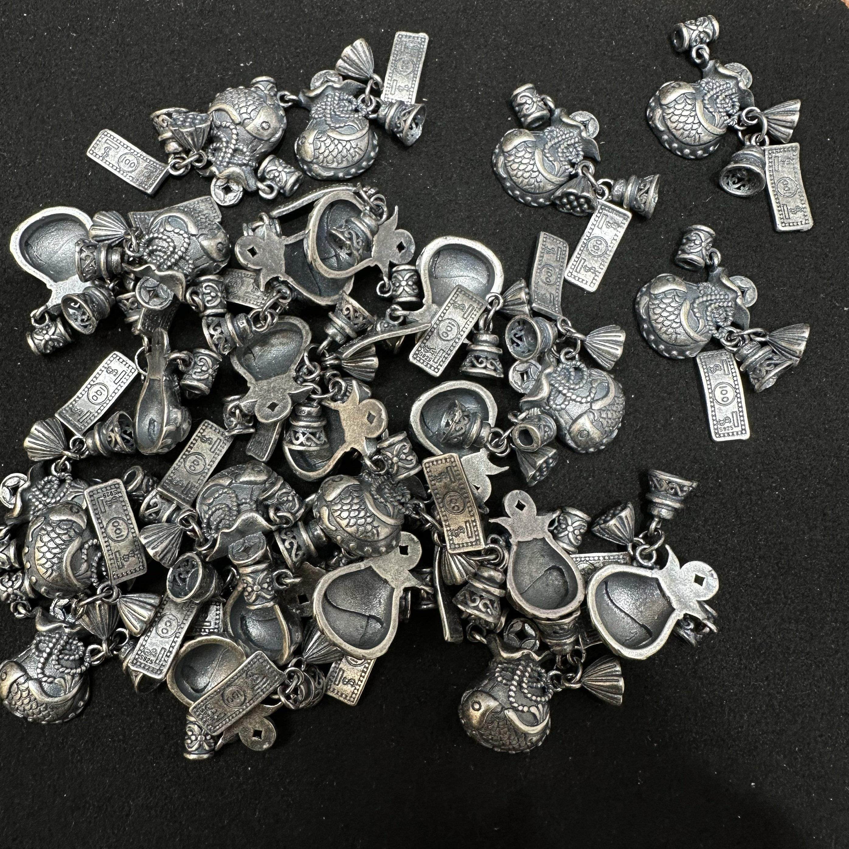 DIY精工三七老银做旧年年有鱼流苏吊坠手链手串挂件饰品,饰品/流行首饰/时尚饰品新,银饰吊坠,淘宝优惠券,粉丝福利购,淘宝优惠卷