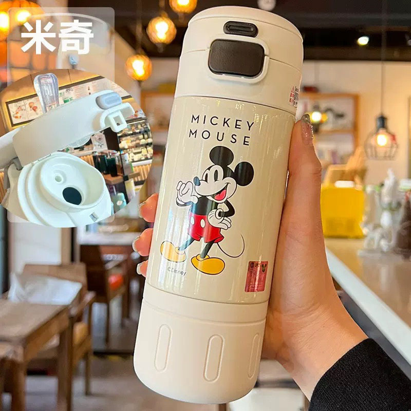 迪士尼儿童双饮保温杯316食品级直饮吸管水壶可爱便携学生细长杯