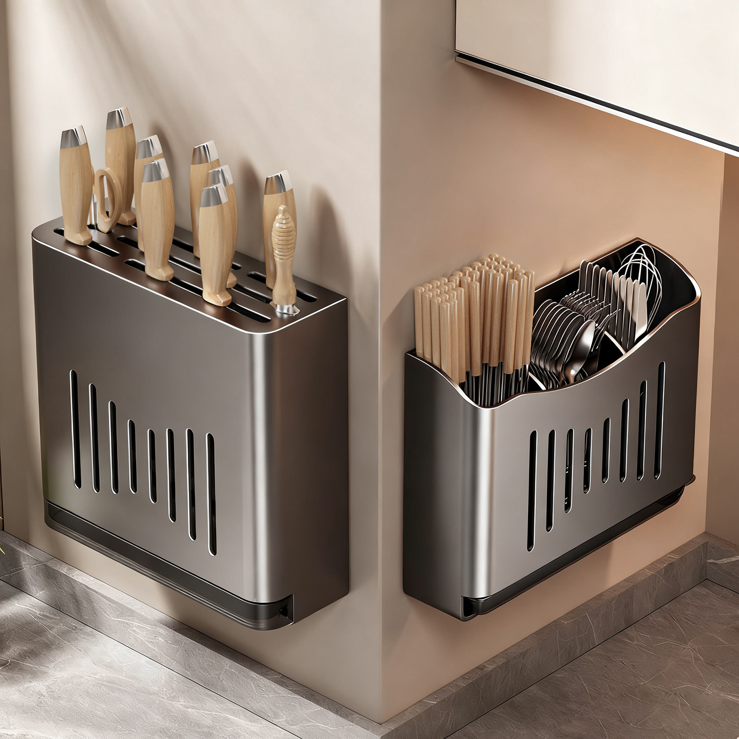 不锈钢厨房置物架免打孔刀架收纳