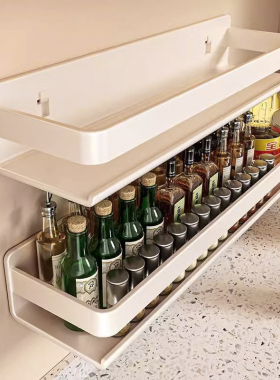 白色厨房置物架免打孔不锈钢壁挂式调味料品罐架子家用多功能收纳