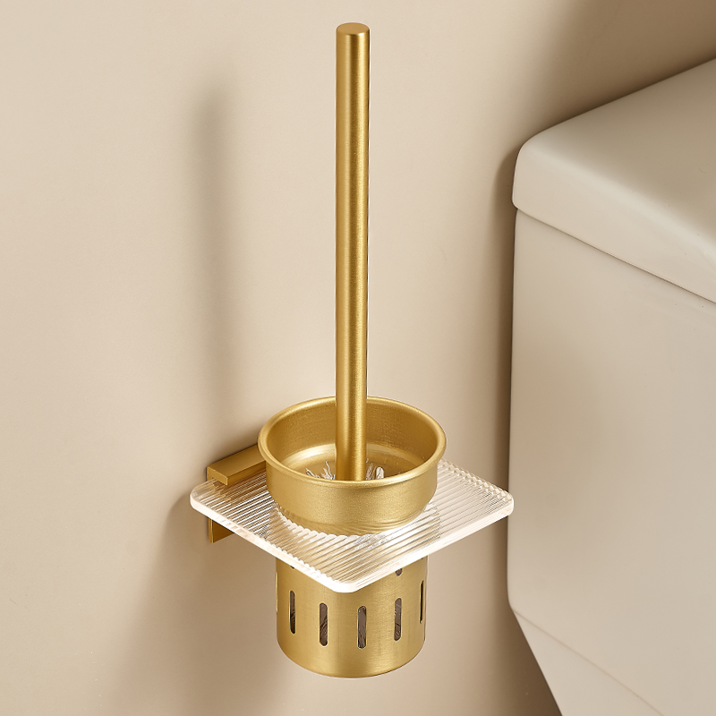 拉丝金亚克力免打孔马桶刷收纳架