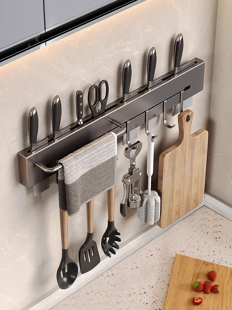 厨房刀架无冲孔挂钩厨房用具刀抹刀存储架勺子抹刀挂架排挂钩墙挂