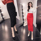 气质百搭淑女松紧腰弹力裙中长款 时尚 后开叉半身裙 可穿韩版 四季