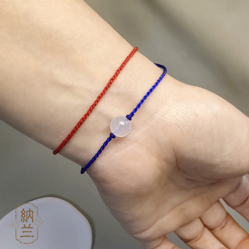 手工宝蓝色白玛瑙1.5mm细款手链