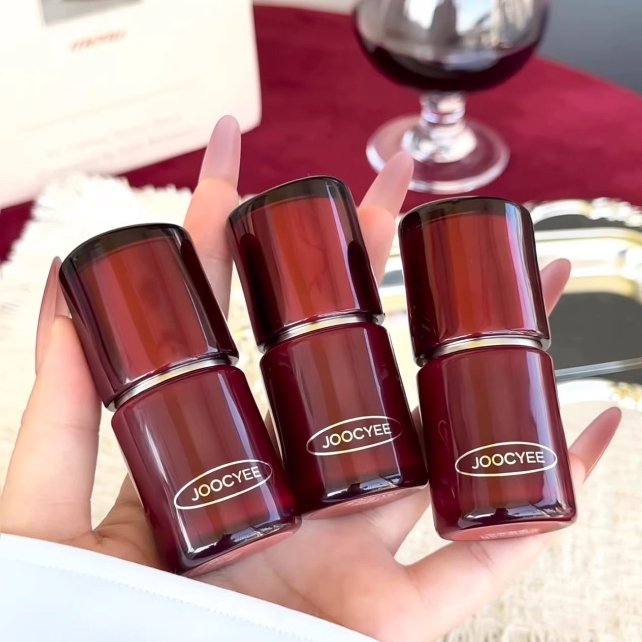 冬日红酒棕~Joocyee酵色圣诞限定正好微醺多用唇泥哑光雾面唇釉