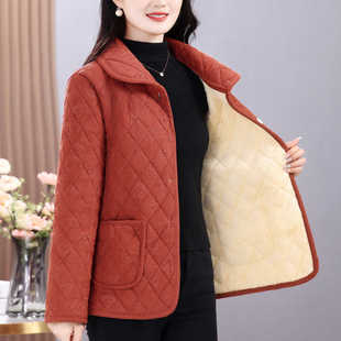 棉衣妈妈装 短棉服外套上衣秋冬加绒薄款 中老年女装 轻薄小棉袄新款