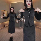 J上新灰色连衣裙加绒加厚高弹力假两件拼接明线装 饰收腰遮肚显瘦