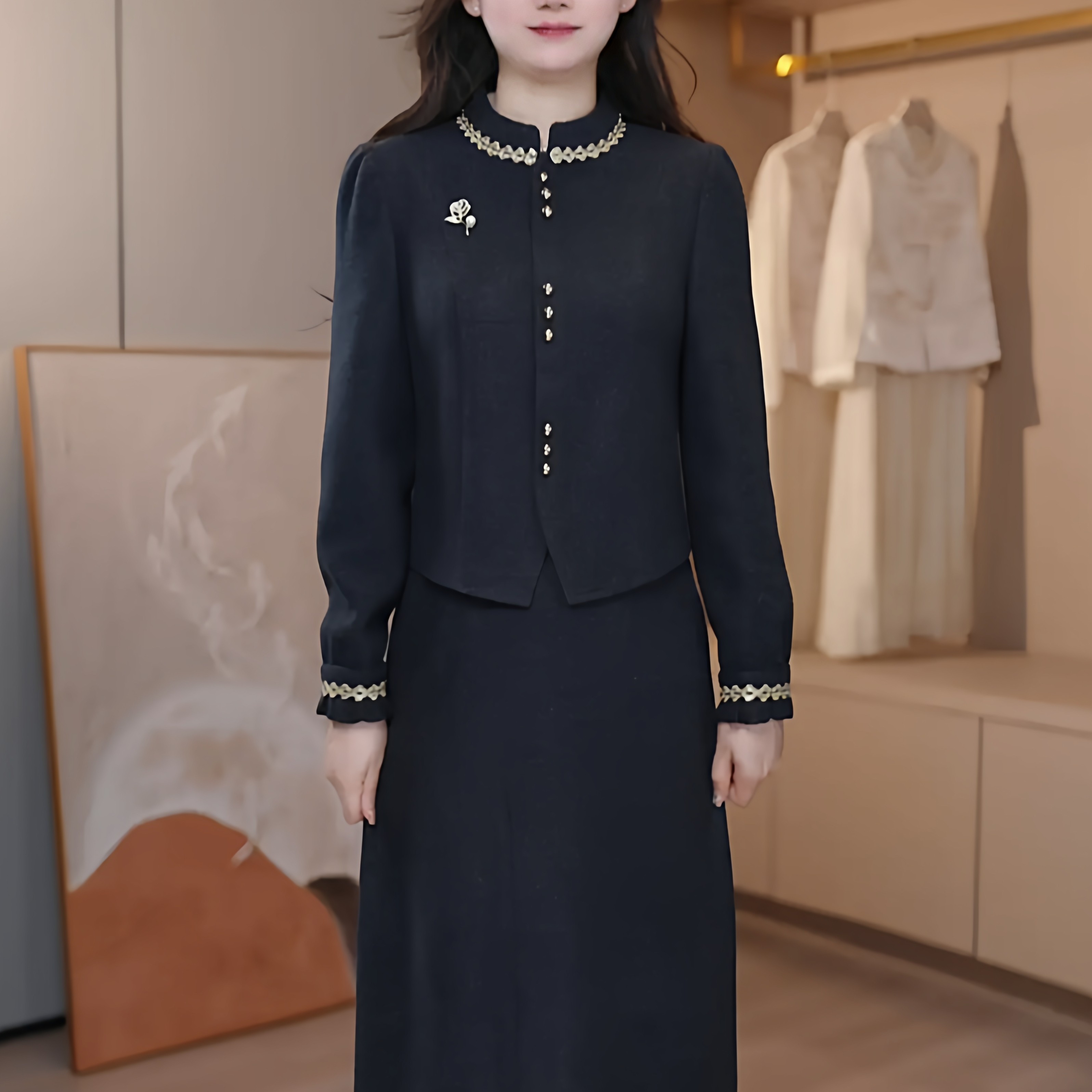 裙角秀/A562#[假两件]三排竖扣大气显瘦气质修身中长款洋气女装,女装/女士精品,连衣裙,淘宝优惠券,粉丝福利购,淘宝优惠卷