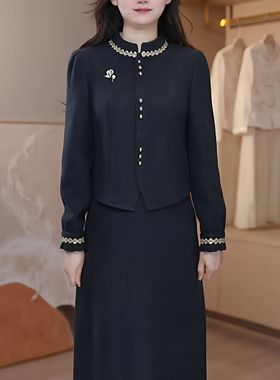 裙角秀/A562#[假两件]三排竖扣大气显瘦气质修身中长款洋气女装