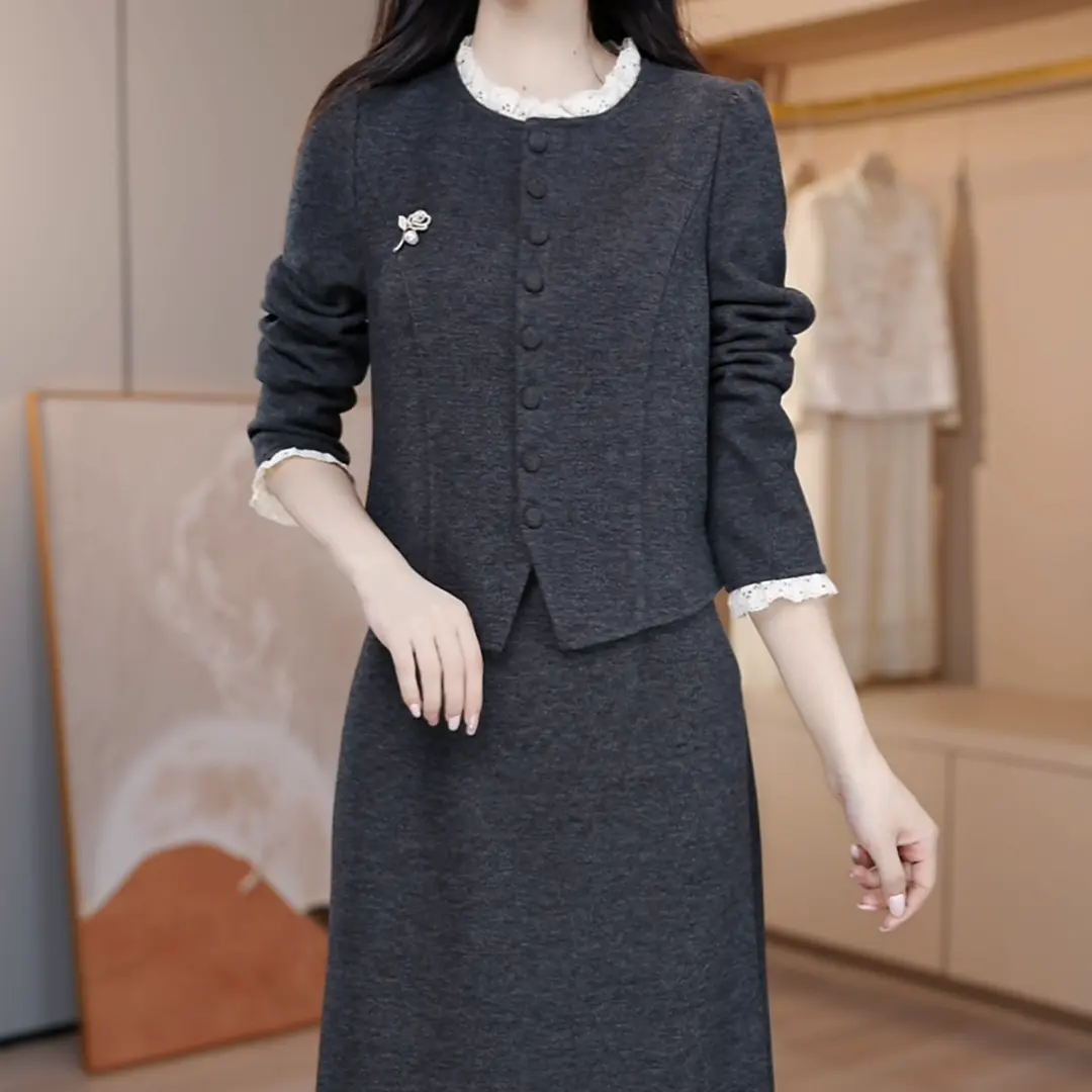 裙角秀/A465#[假两件]秋冬加厚小香风中长款连衣裙遮肉显瘦,女装/女士精品,连衣裙,淘宝优惠券,粉丝福利购,淘宝优惠卷