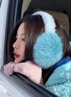 潮流同款蓝色骑车护耳保暖耳罩女冬季毛绒耳暖可爱耳套护耳包耳帽