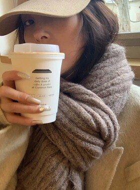 纯色羊毛混纺灰色针织围巾女冬季加厚保暖学生情侣毛线围脖潮男生