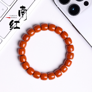 天然南红玛瑙直切老型桶珠手串单圈满肉绿松蜜蜡男女款高端文玩